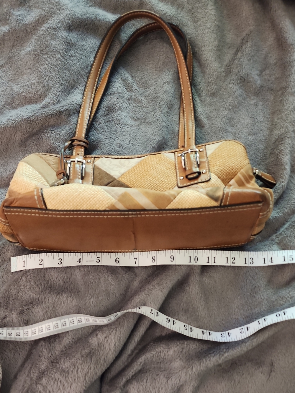 Fossil Classic Quilted Patchwork Shoulder Bag in Tan and Cream